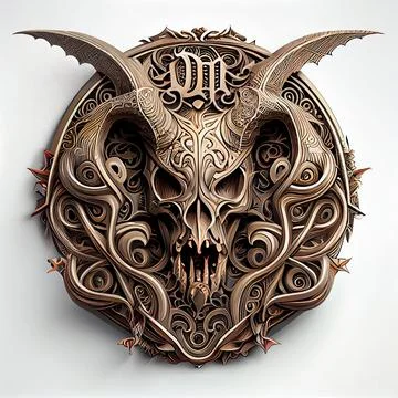 3D illustration of a devil skull with metallic details for a T-shirt design logo Stock Illustration