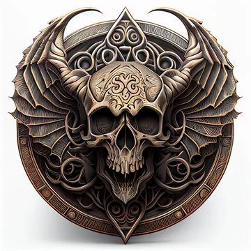 3D illustration of a devil skull with wings and metallic details for a T-shirt d Stock Illustration