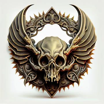 3D illustration of a devil skull with wings and metallic details for a T-shirt d Stock Illustration