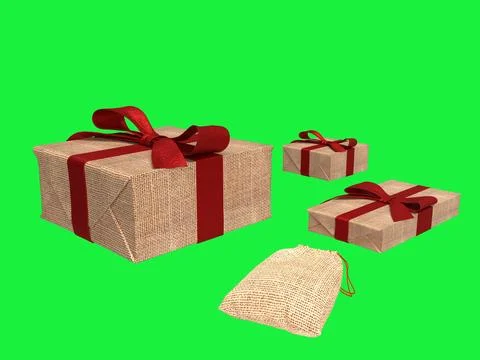 3D Illustration - Different Sized Ecological Jute Gift Packaging Stock Illustration