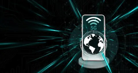 3d illustration Digital 5G network and the internet of things on urban backgr Stock-Illustration