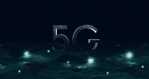 3d illustration Digital 5G network and the internet of things on urban backgr Stock Illustration