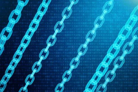 3D illustration digital block chain code. Chain links network. Low polygonal Stock Illustration