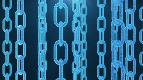 3D illustration digital blockchain code. Chain links network. Blue background Stock Footage 106409799