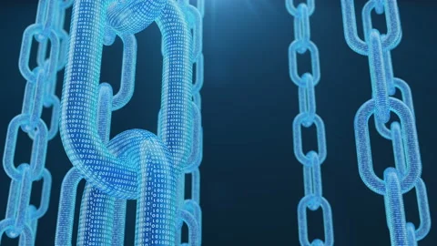 3D illustration digital blockchain code. Chain links network. Blue background Stock Footage 106409811