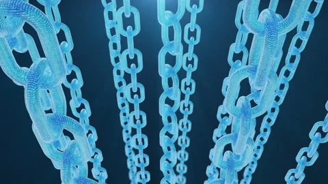 3D illustration digital blockchain code. Chain links network. Blue background Stock Footage 106410367