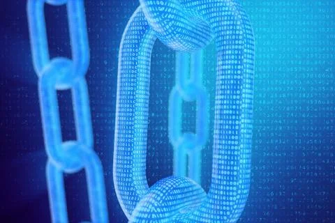 3D illustration digital blockchain code. Chain links network. Binary code on the Stock Illustration