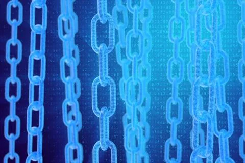 3D illustration digital blockchain code. Chain links network. Binary code on the 스톡 일러스트