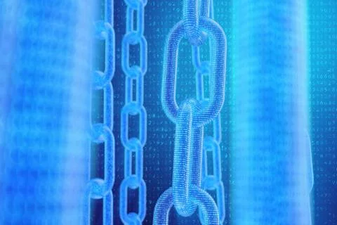 3D illustration digital blockchain code. Chain links network. Binary code on the Stock Illustration