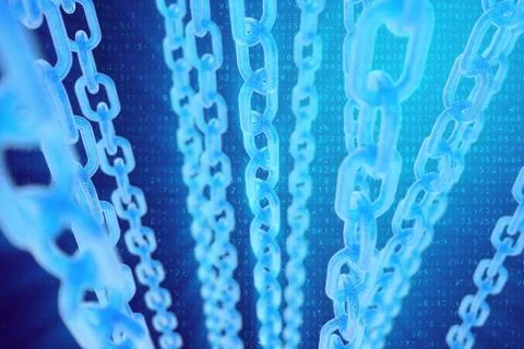 3D illustration digital blockchain code. Chain links network. Binary code on the Stock Illustration