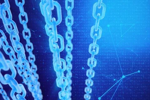 3D illustration digital blockchain code. Chain links network. Binary code on the Stock Illustration