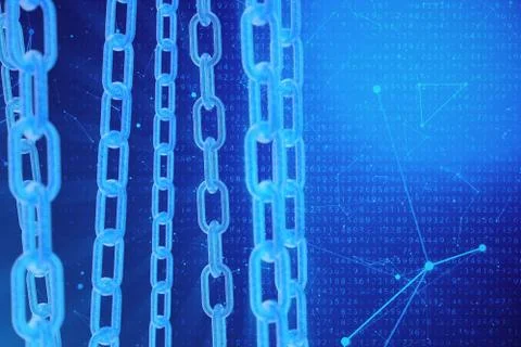 3D illustration digital blockchain code. Chain links network. Binary code on the Stock Illustration