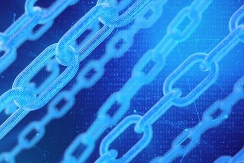 3D illustration digital blockchain code. Chain links network. Binary code on the Stockillustratie