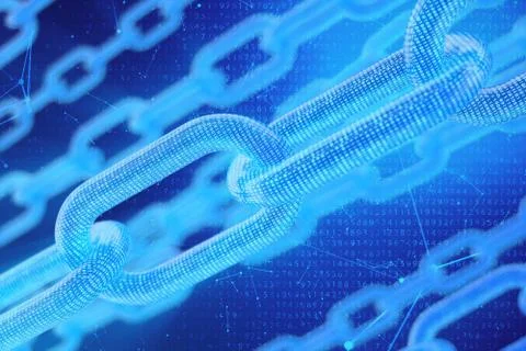 3D illustration digital blockchain code. Chain links network. Binary code on the Stock Illustration