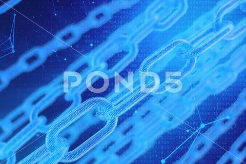 3D illustration digital blockchain code. Chain links network. Binary code on the Illustrazione stock