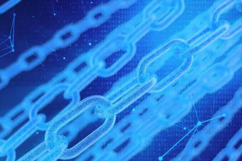 3D illustration digital blockchain code. Chain links network. Binary code on the 스톡 일러스트