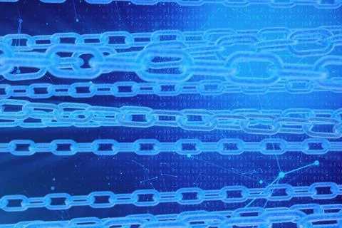 3D illustration digital blockchain code. Chain links network. Binary code on the Illustrazione stock