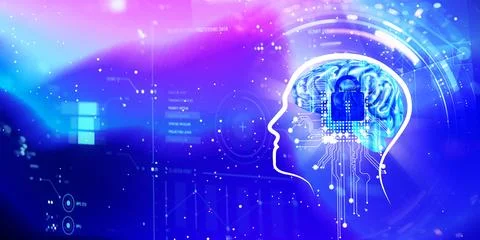 3d illustration. Digital brain. Science. Lock your brain. Illustrazione stock