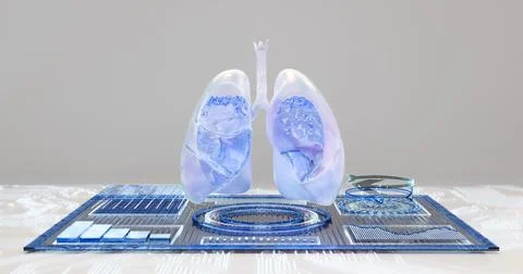 3D illustration of a digital tablet with medical data about treatment and lu イラスト素材