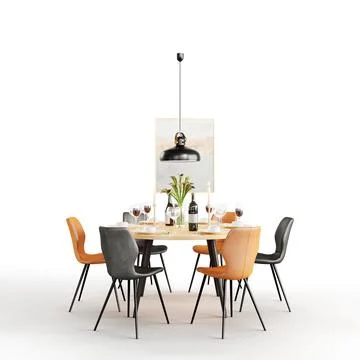 3D illustration of a dining table set with tableware Stock Photos
