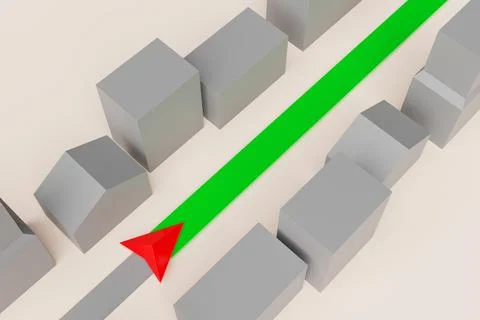3d illustration of a directional trajectory icon with navigation neon markers Stock Photos