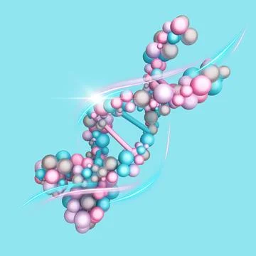 3d illustration DNA made from bubbles in pink and blue tones. Woman anti aging イラスト素材
