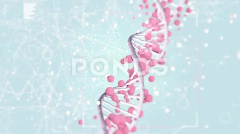 3D illustration of DNA strand surrounded alien cells in digital chaos Stock Illustration