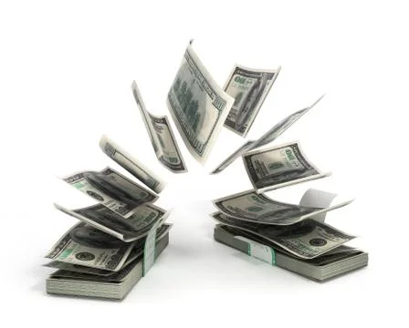 3d illustration of dollar bills fly out of the pack to pack isolated on white Stock Illustration