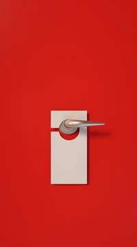 3D illustration door handle with empty orange plate. Vertical picture Illustration