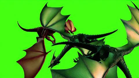3d illustration - Dragons In Fly Separated On Green Screen Stock Illustration