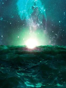 3d illustration of a dramatic sunset over the wavy surface of the ocean Illustrazione stock