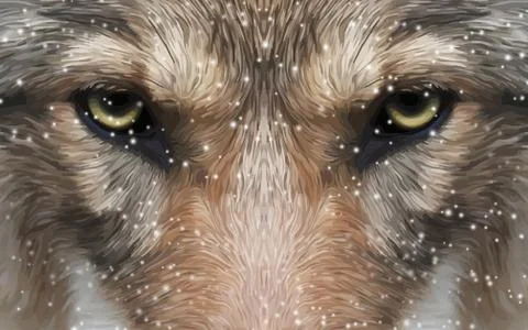 3d illustration, drawn wolf face, white snow Stock Illustration