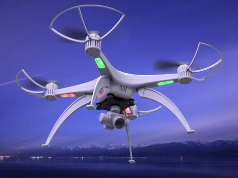 3d illustration of a drone in flight Stock Illustration