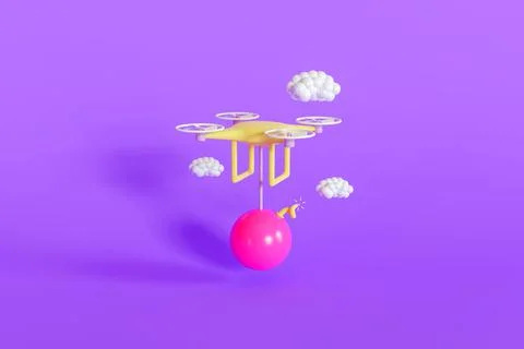 3d illustration Drone with time bomb in purple background Illustrazione stock