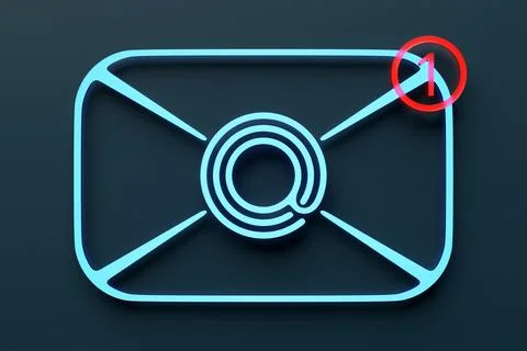 3d illustration e-mail icon on an envelope made of neon lines Stock Illustration