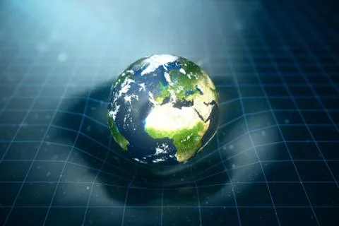 3D illustration Earth's gravity bends space around it. With bokeh effect Illustrazione stock