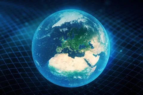 3D illustration Earth's gravity bends space around it. With bokeh effect Stock Illustration