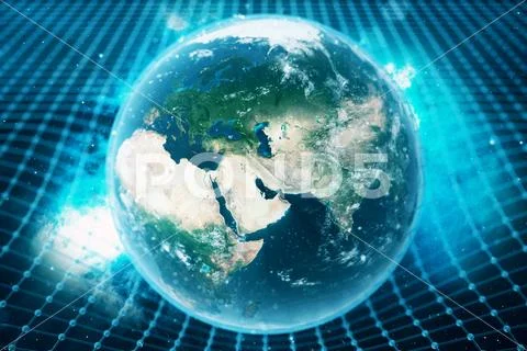 3D illustration Earth's gravity bends space around it. With bokeh effect Stock Illustration