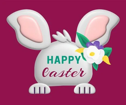 3d illustration of Easter Bunny with flowers. Stock Illustration