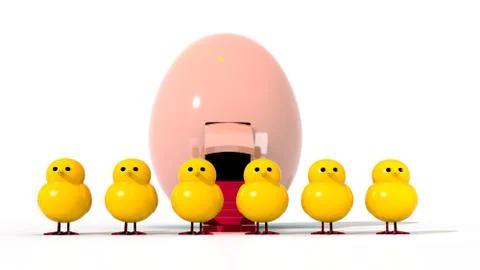 3D Illustration of Easter Chicks and SpaceEgg Stock Illustration
