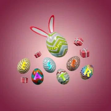 3D illustration of Easter eggs in the air on a pink background Illustrazione stock