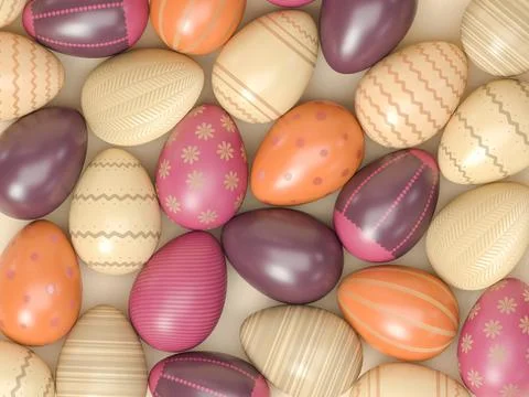 3D Illustration. Easter eggs on isolated background. Stock Photos