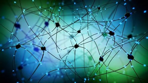 3d-Illustration einer übertragenden Synapse, eines Neurons oder einer Nerv.. Stock Photos