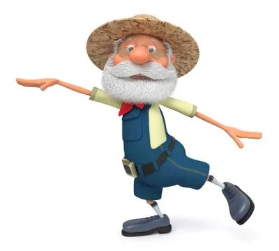 3D illustration the elderly farmer costs outdoors with a smile Stock Illustration