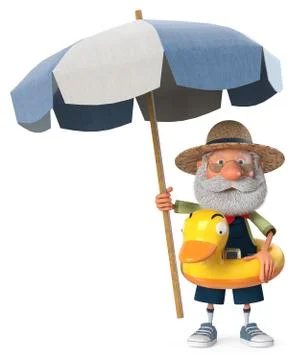 3D illustration elderly farmer costs outdoors with a smile Stock Illustration