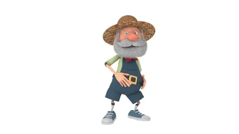 3D illustration the elderly farmer moves outdoors with a smile Stock Footage 85638333