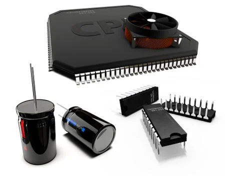 3d Illustration of electrical components on white background 스톡 일러스트