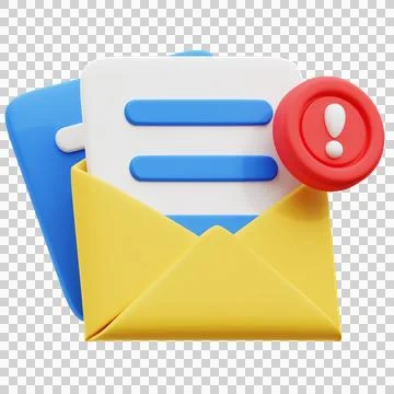 3D Illustration of Email Notification with Important Message Alert Stock Illustration