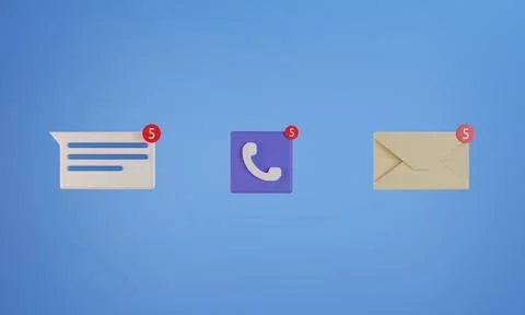 3d illustration. Email, text message and call notification on mobile phone. Stock Illustration