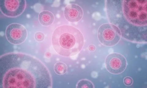 3D illustration of Embryonic stem cell under microscope background Illustrazione stock